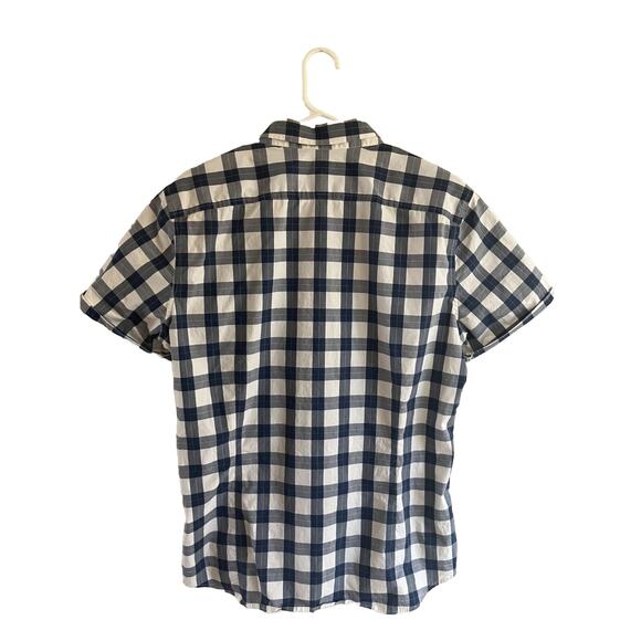 Banana Republic Large Slim Fit White & Blue Plaid Short Sleeved Shirt Preppy - Picture 3 of 8